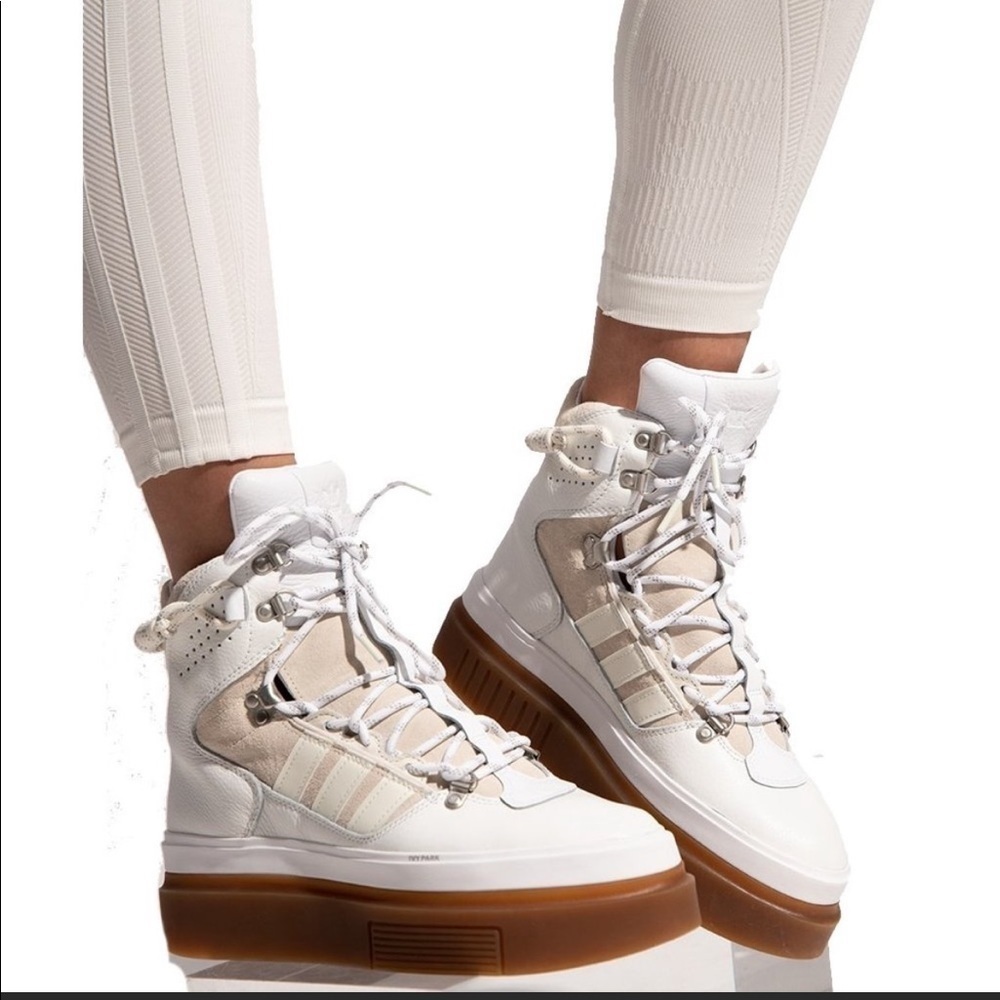 Adidas Womens Ivy Park Super Sleek GX2782 White Lace Up Ankle Combat Boo…